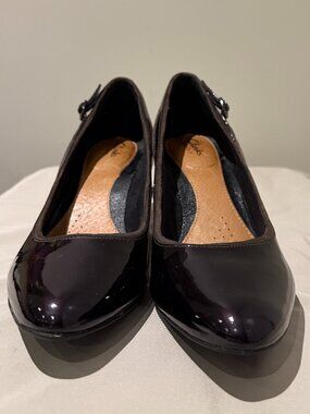 Clarks Artisan High Heel Pointed Shoes - Size 9.5 - Purple & Brown Suede